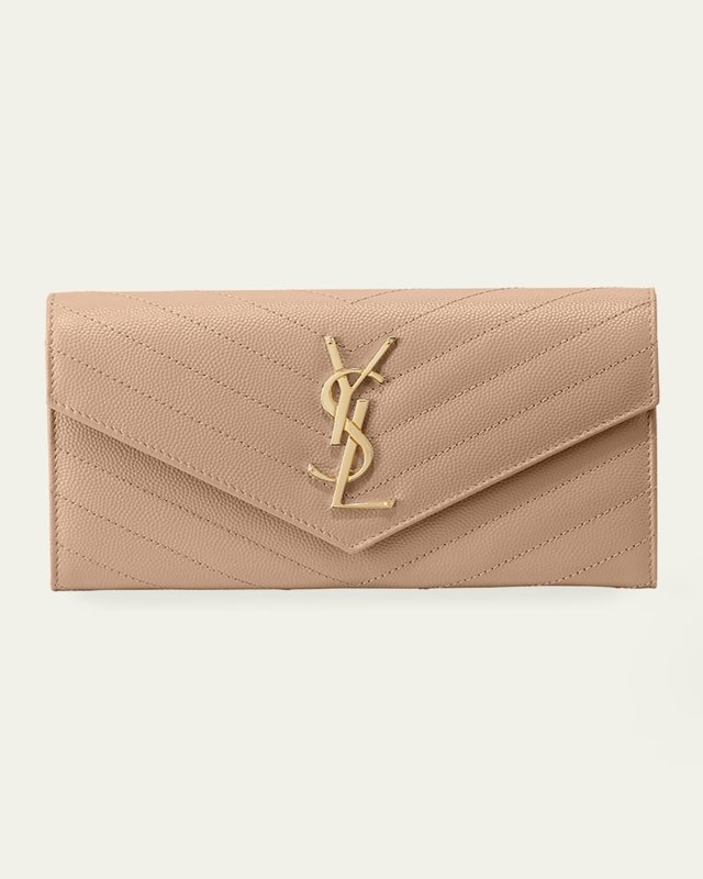YSL Monogram Large Flap Wallet in Grained Leather